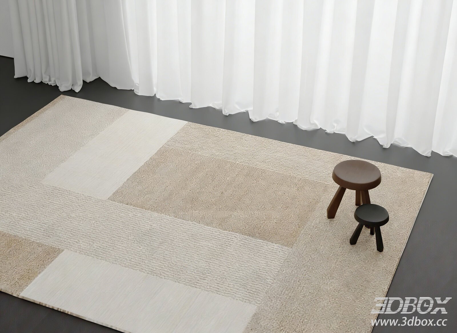 Cream Minimalist Geometric Beige Carpet 3D model - thumbnail 1