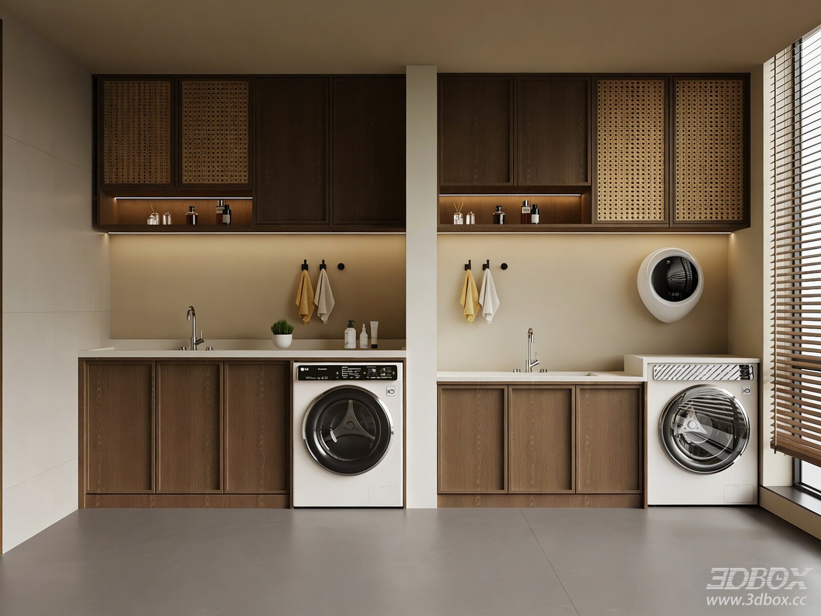 New Chinese Style Balcony Laundry Cabinet Scene 3D model - front view