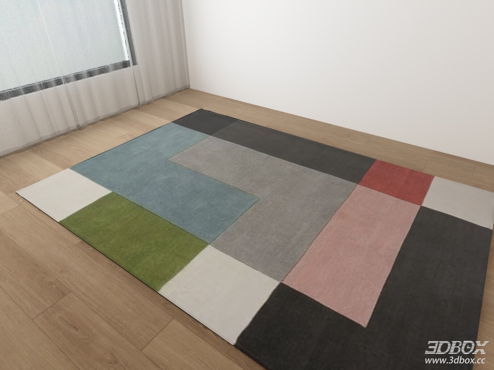 Geometric Color Block Modern Carpet 3D model - front view