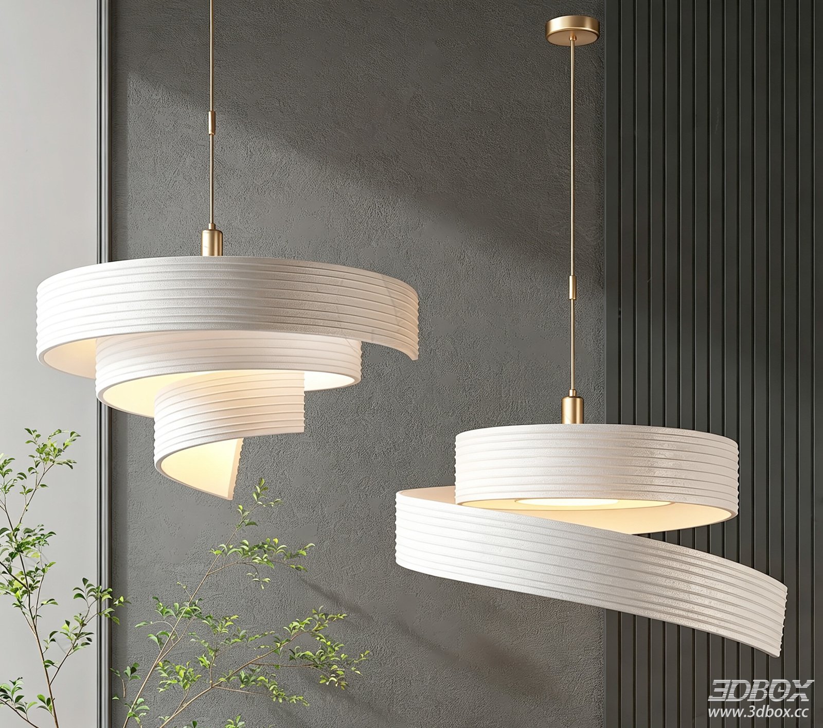 Modern Spiral Fabric Ceiling Pendant Lamp Brass Fixture 3D model - front view