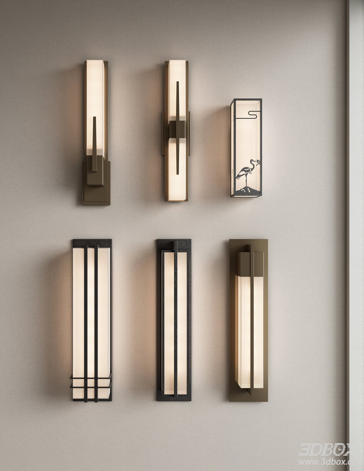 New Chinese Style Long Metal Wall Sconce Set 3D model - front view