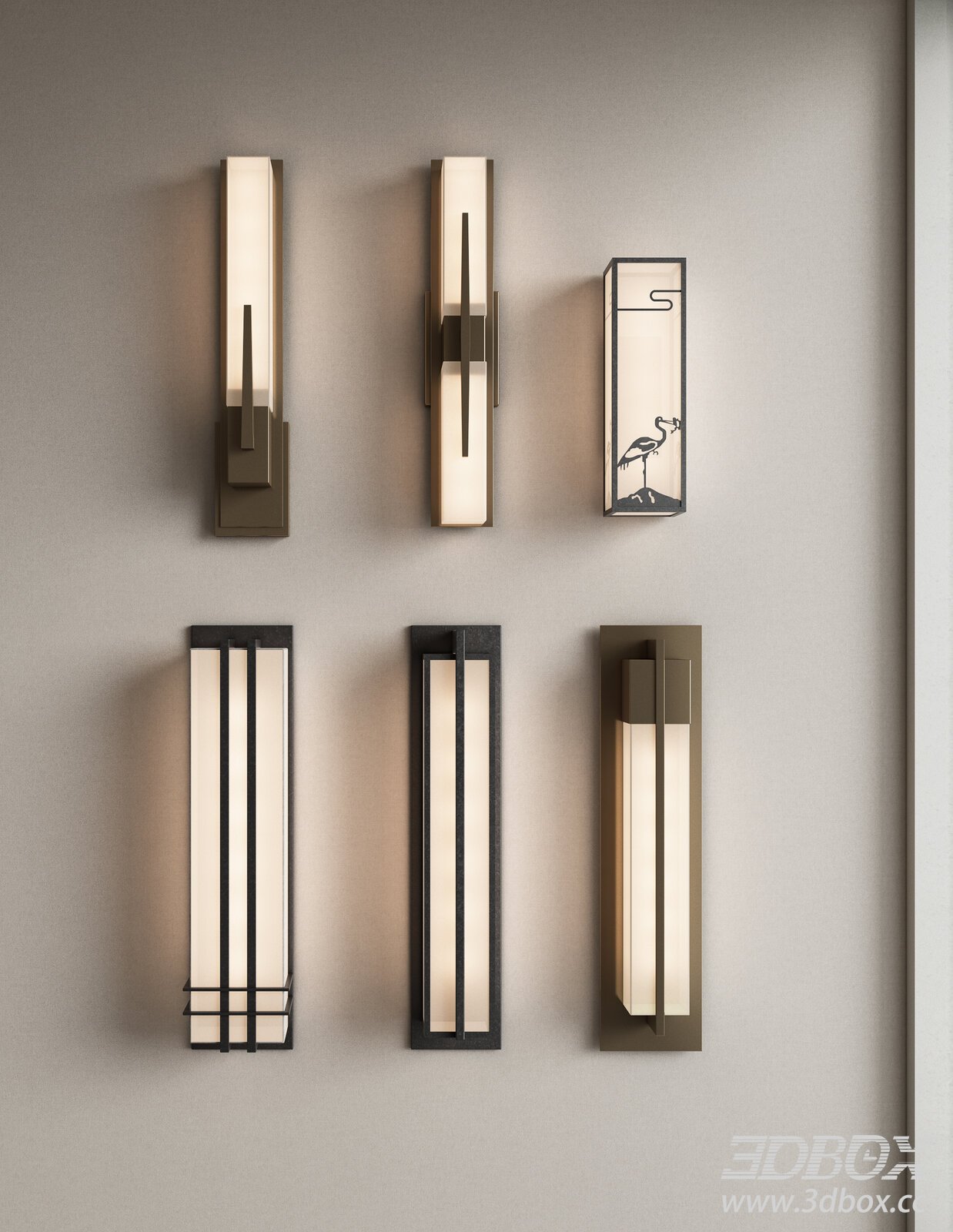 New Chinese Style Long Metal Wall Sconce Set 3D model - thumbnail 1