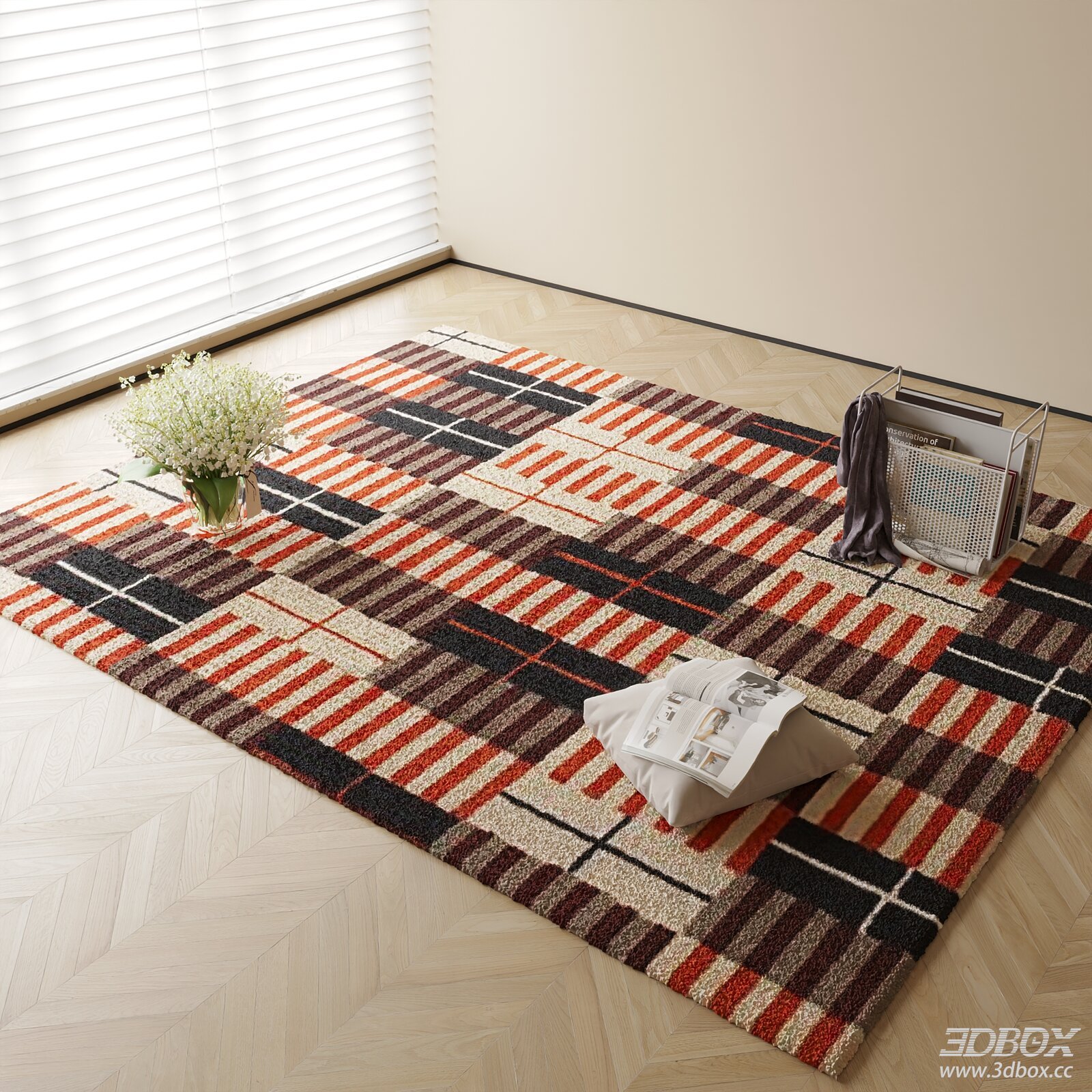 Modern Geometric Plaid Carpet 3D model - front view