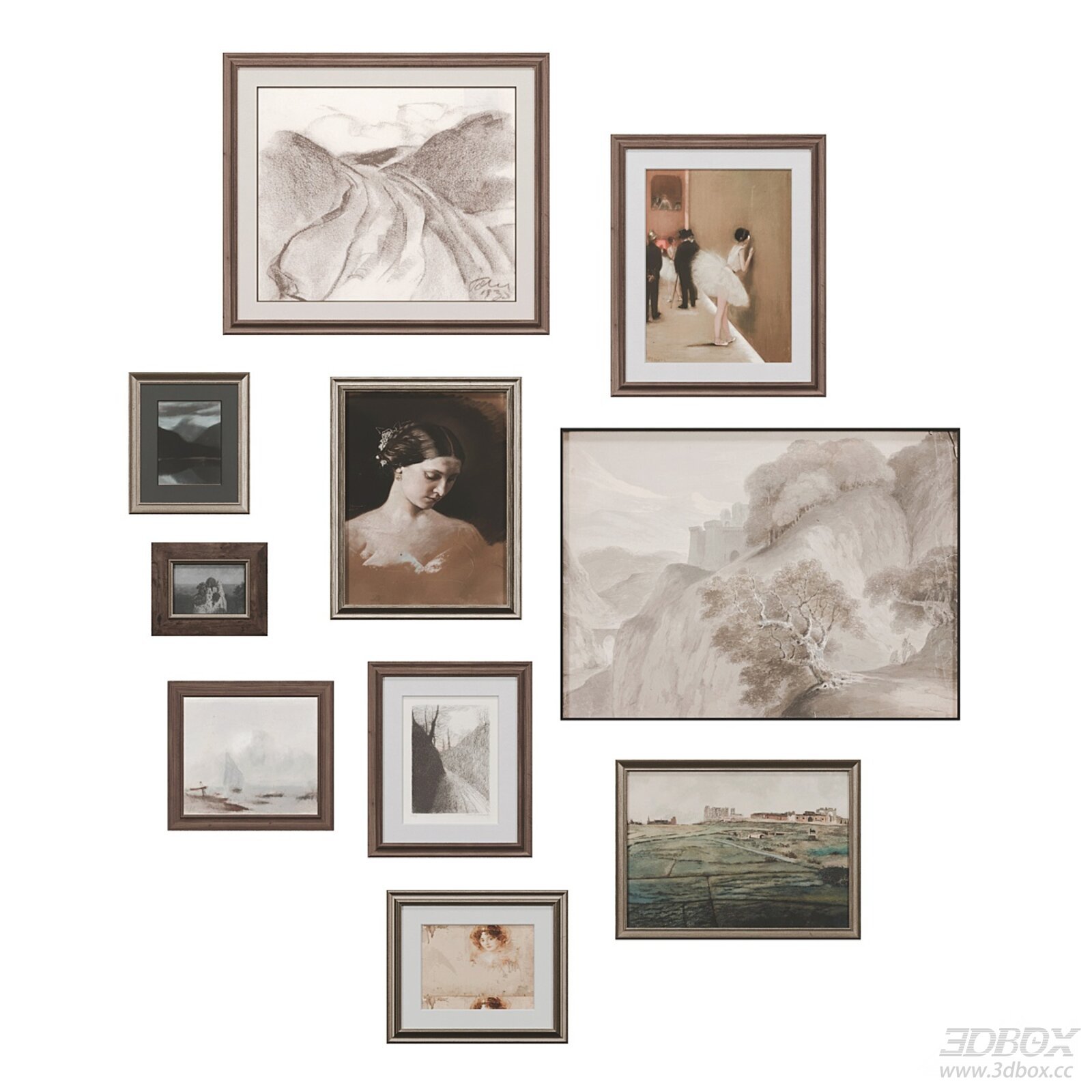 Vintage Framed Painting Set Wall Decor 3D model - front view