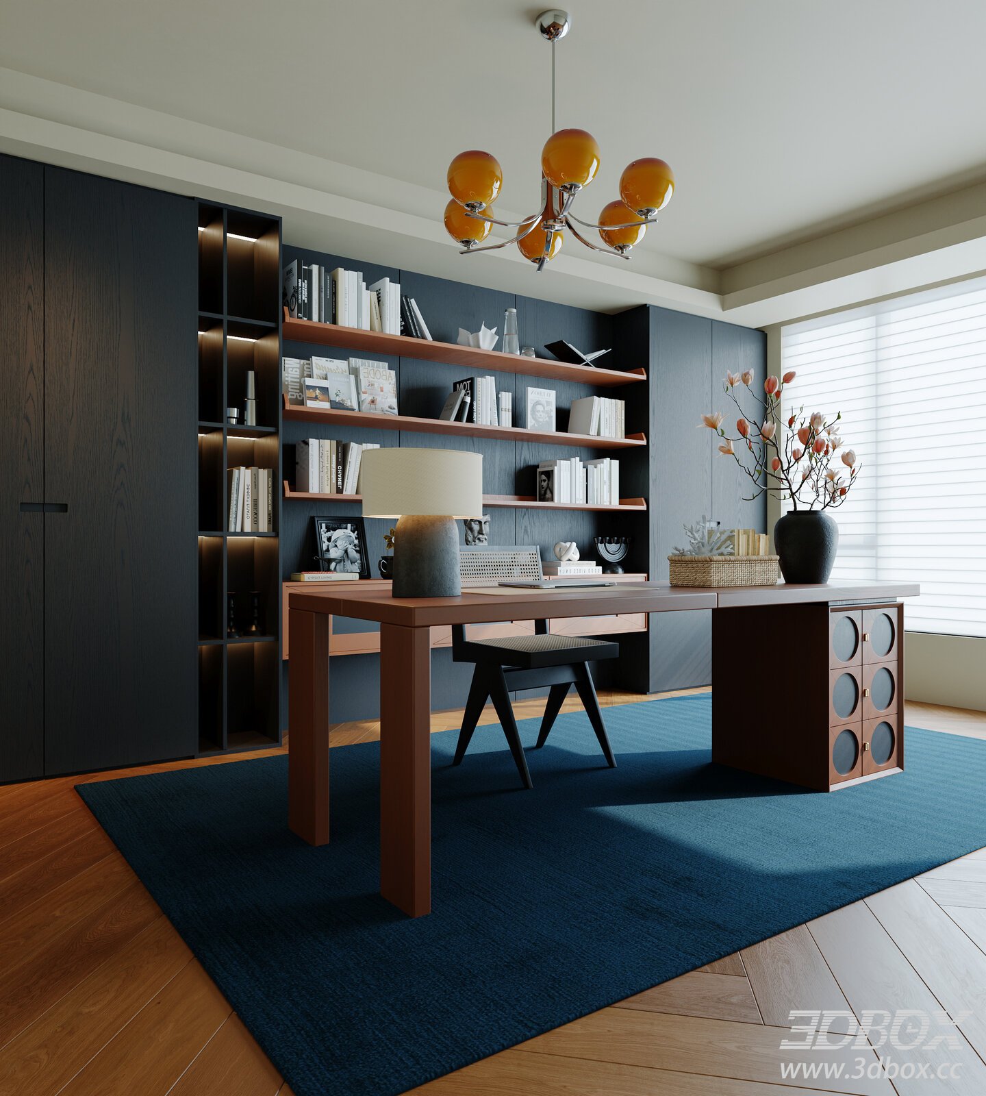 Mid-Century Modern Home Office Study Room 3D model - thumbnail 1