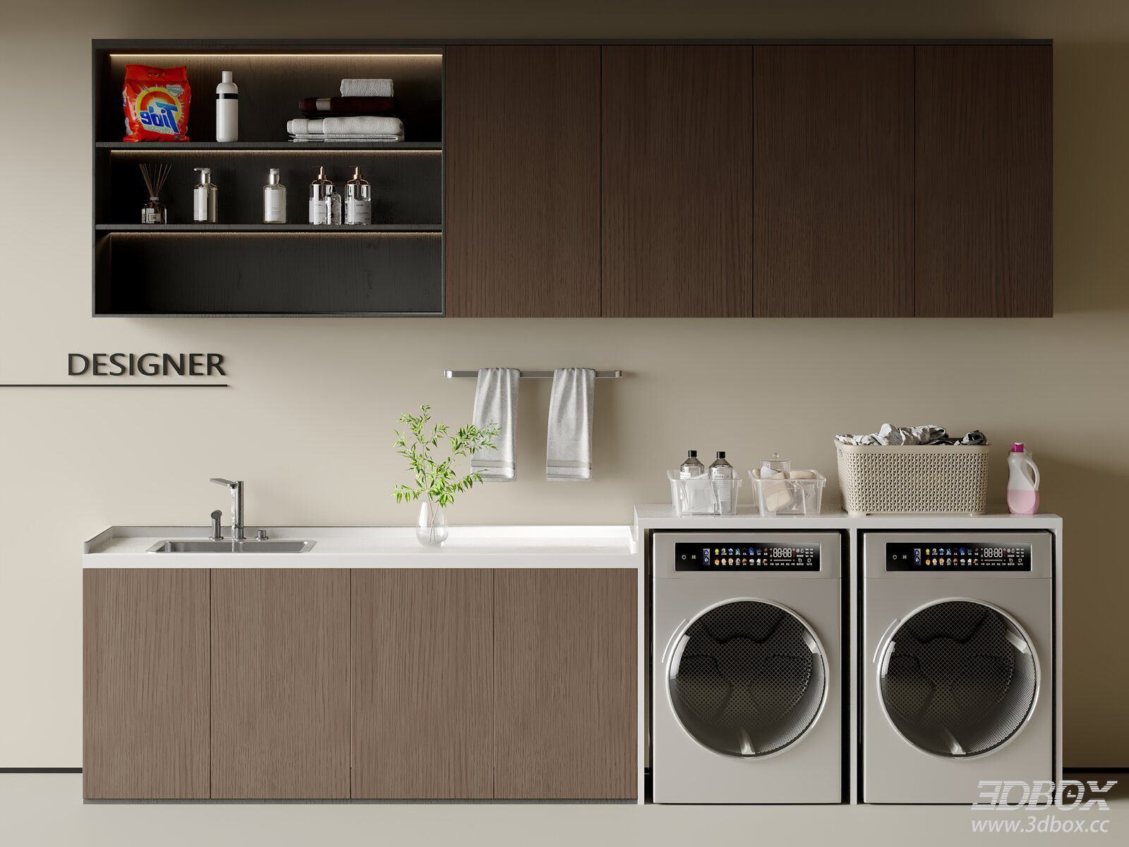 Modern Italian Style Laundry Room with Washing Machines 3D model - front view