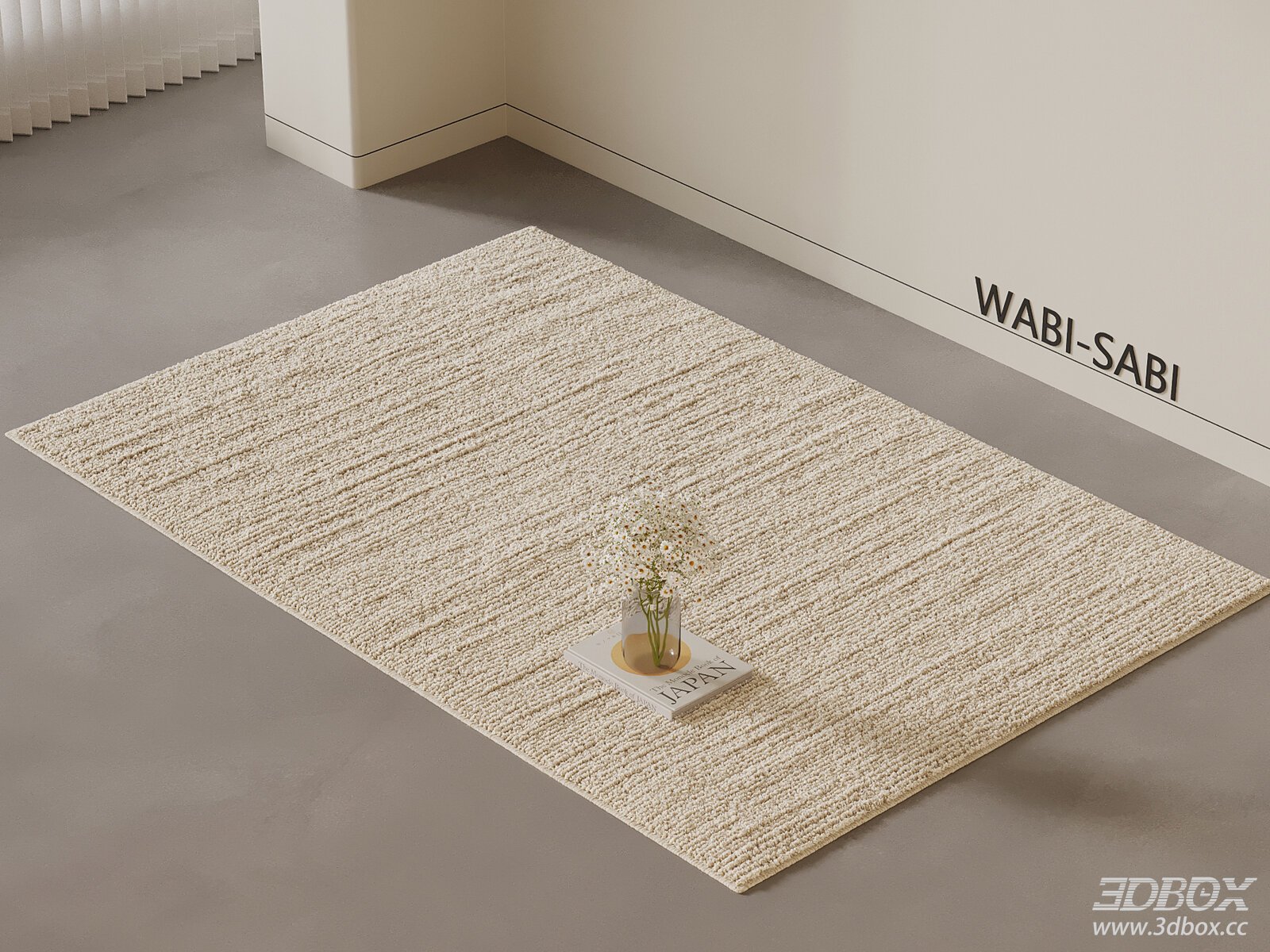 Wabi Sabi Beige Plush Textured Carpet 3D model - front view
