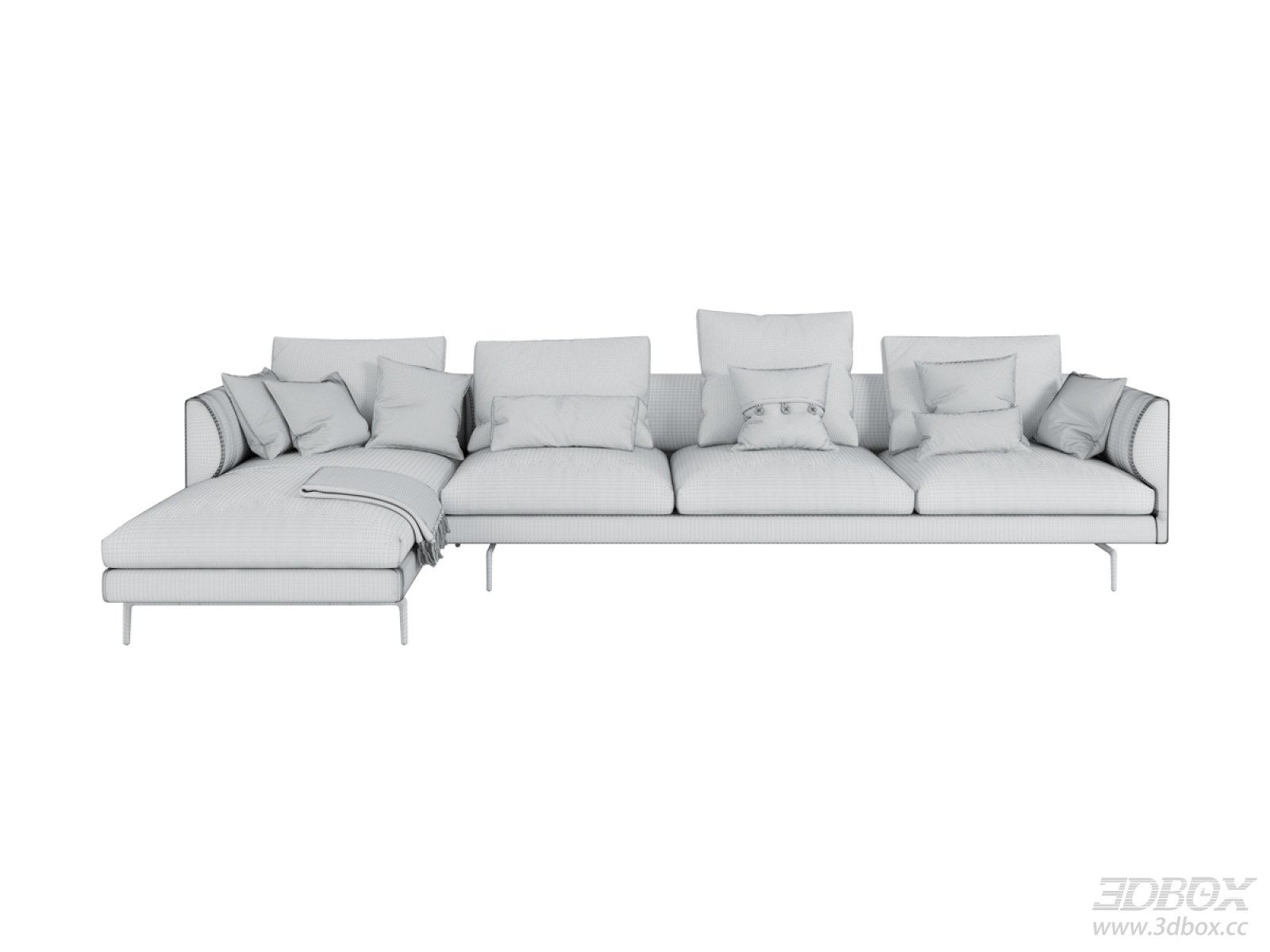 Modern L Shaped Sectional Fabric Sofa Set 3D model - front view