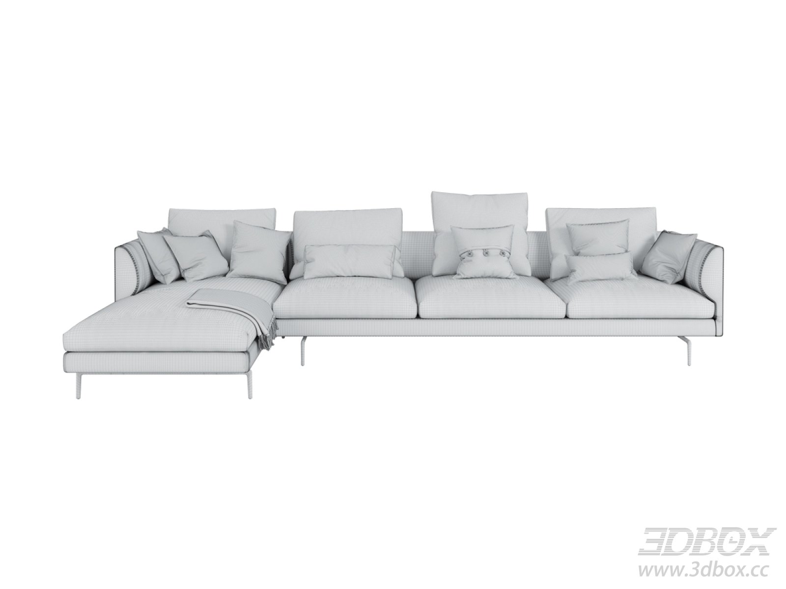 Modern L Shaped Sectional Fabric Sofa Set 3D model - thumbnail 1