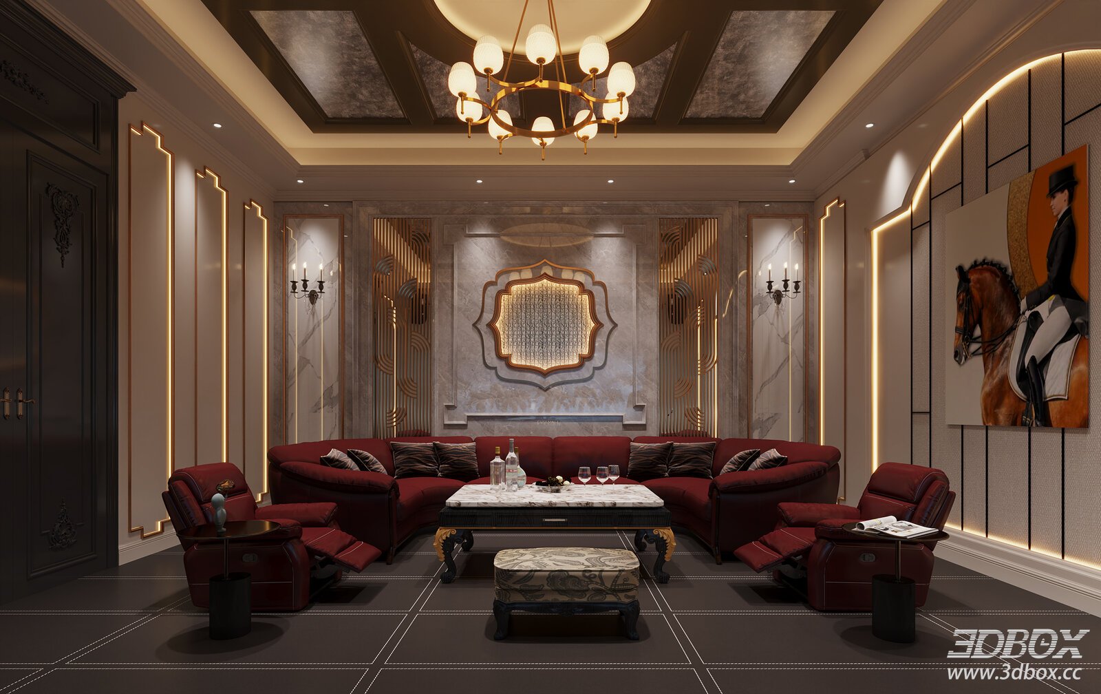 Modern Luxury Home Theater Interior Scene 3D model - front view