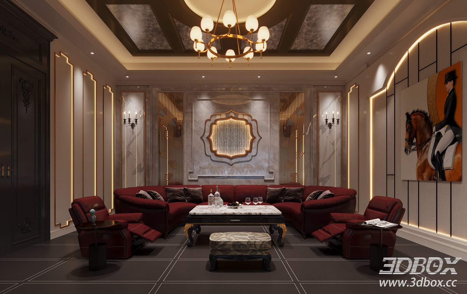 Modern Luxury Home Theater Interior Scene 3D model - thumbnail 1