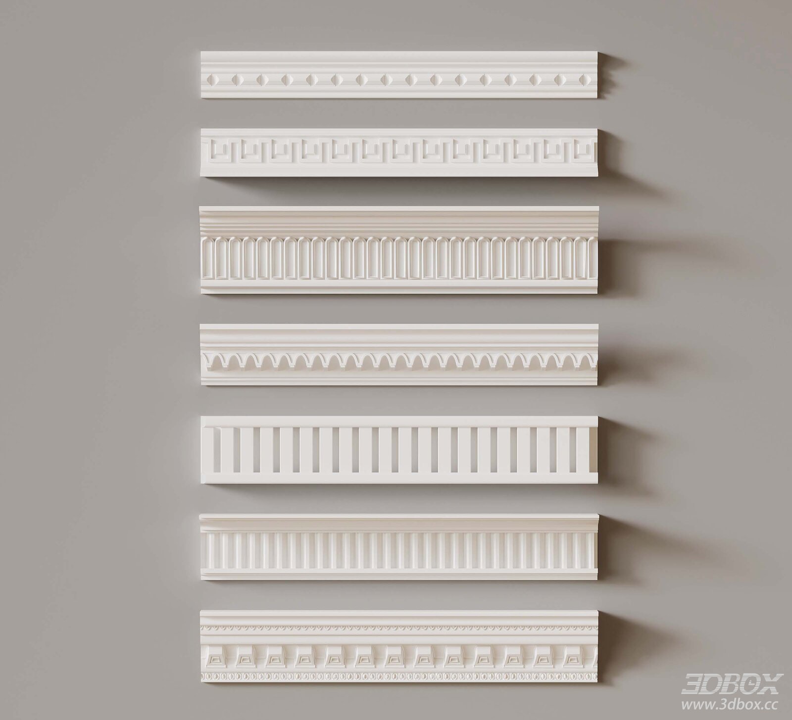 Classic French American Style Decorative Plaster Molding Set 3D model - front view