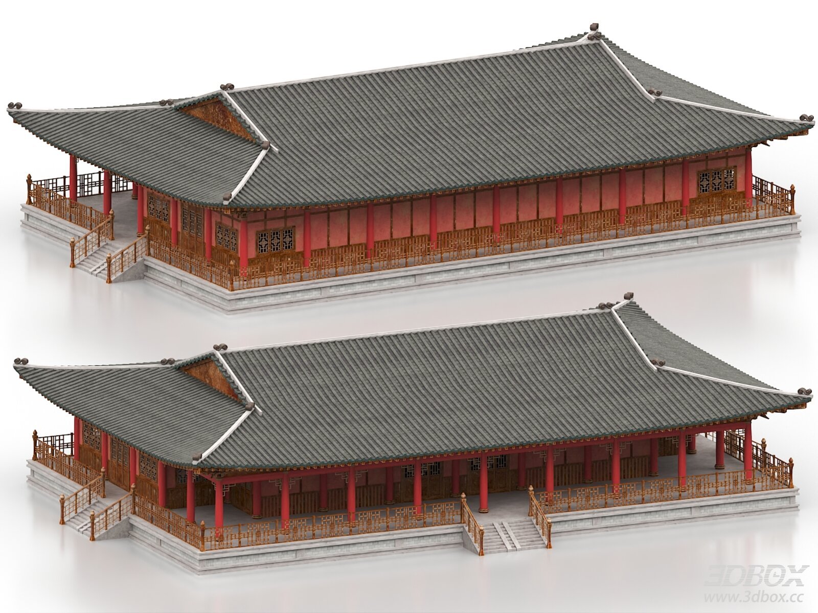 Traditional Chinese Ancient Palace Historical Building 3D model - front view