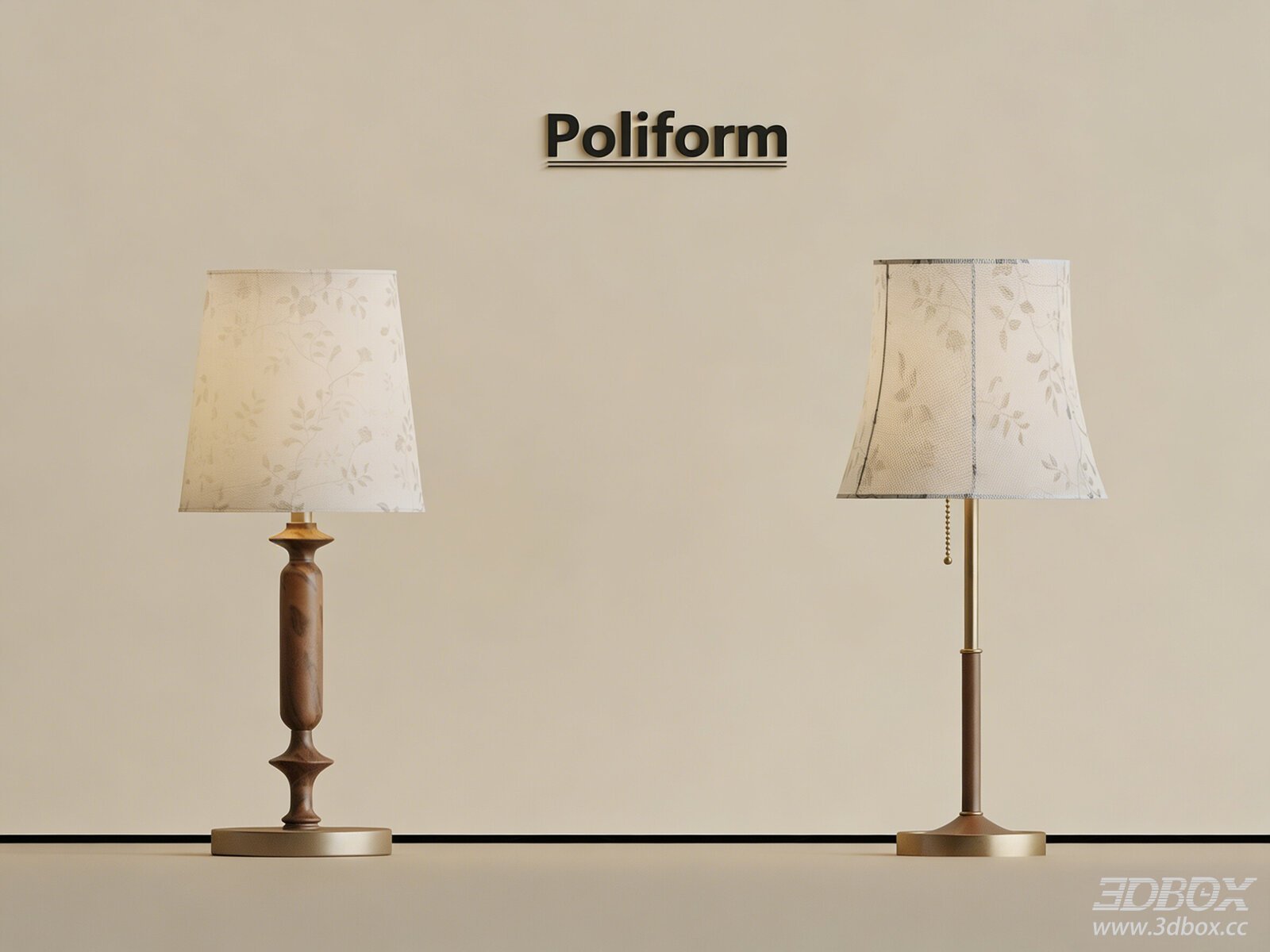Vintage French Style Table Lamps Set 3D model - front view