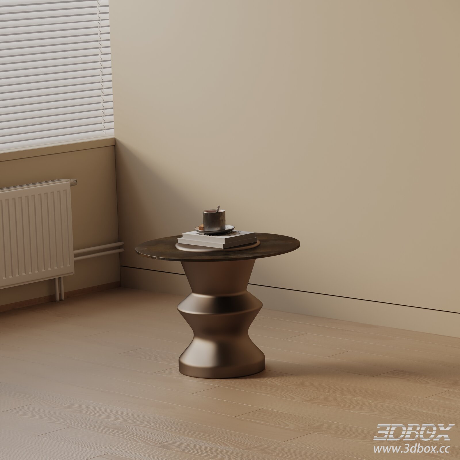 Modern Round Bronze Side Table 3D model - thumbnail 1