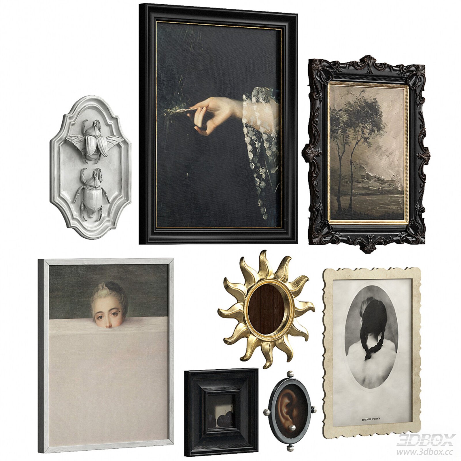 Vintage Decorative Art Frames and Wall Decor Set 3D model - front view