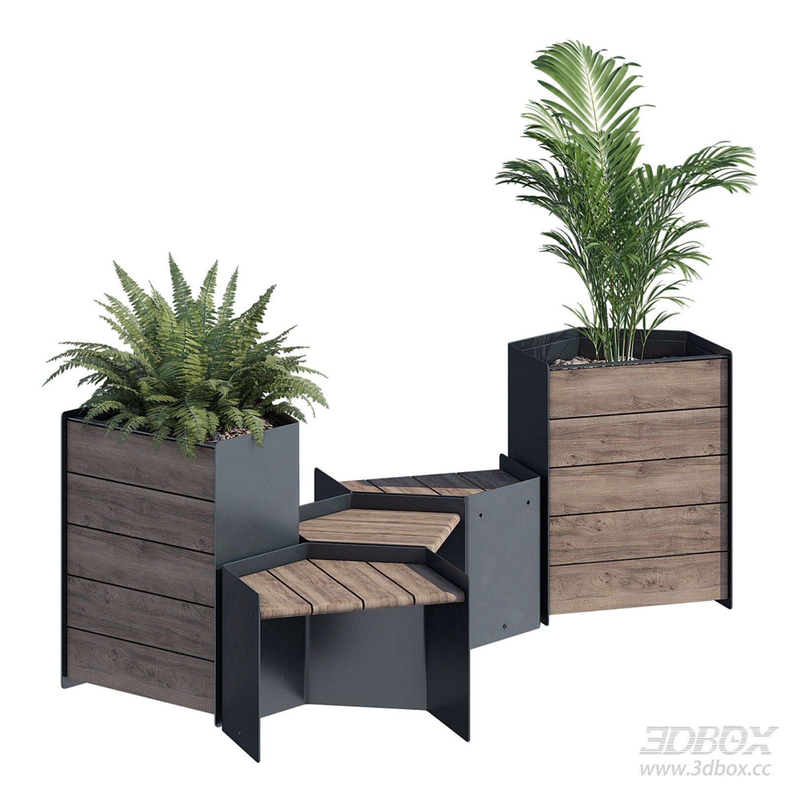 Modern Planter Bench Set with Indoor Plants 3D model - thumbnail 1