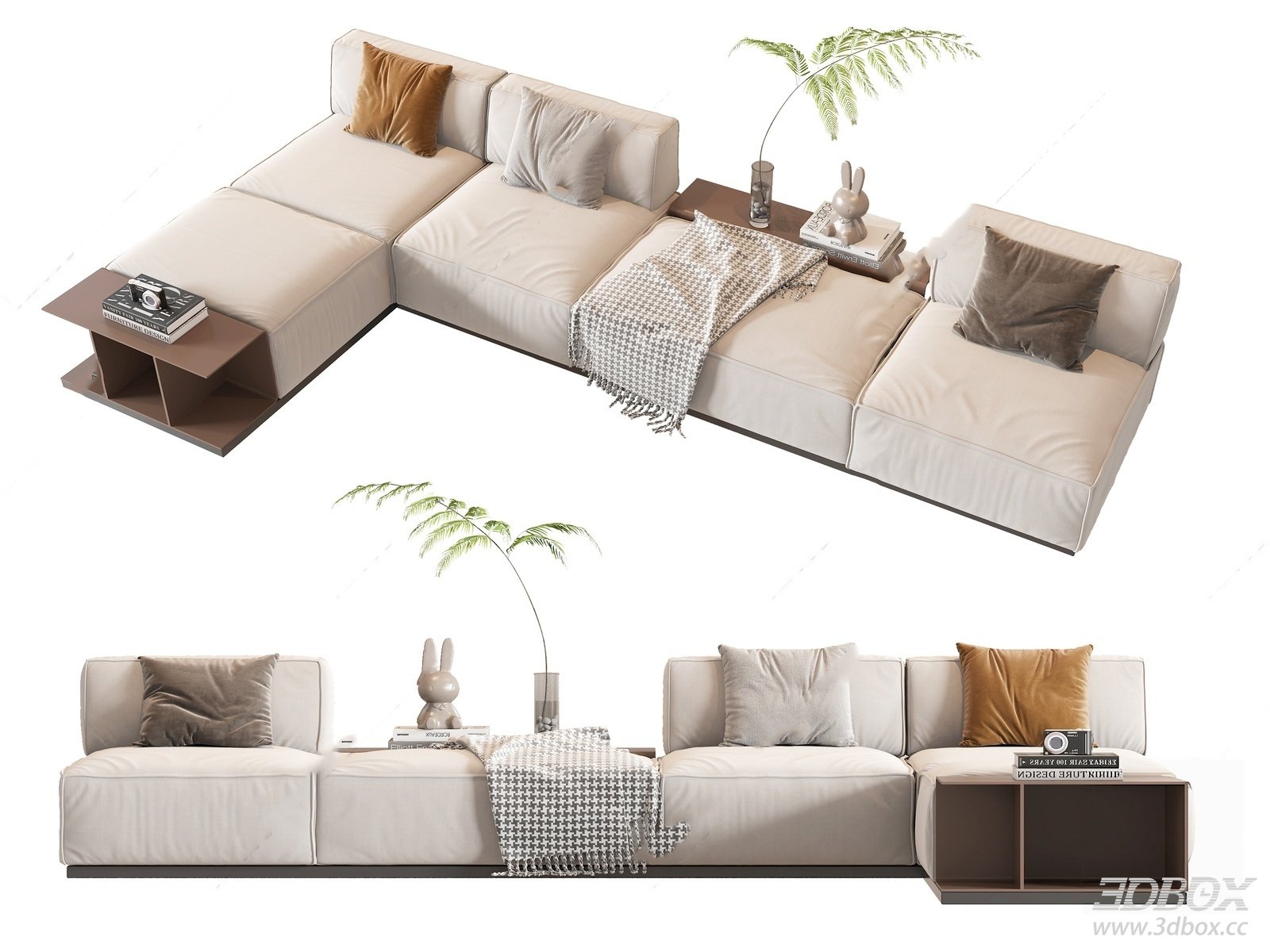 Modern Modular Beige Fabric Sofa Set 3D model - front view