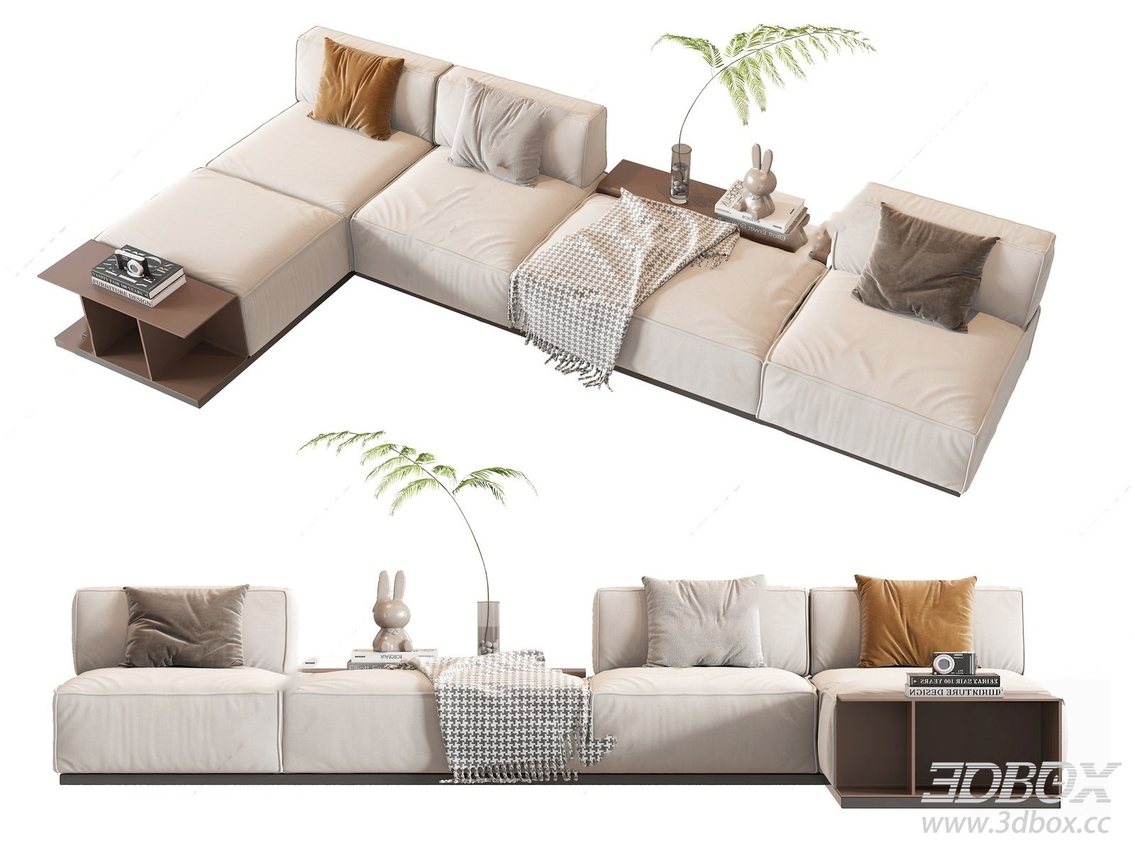Modern Modular Beige Fabric Sofa Set 3D model - thumbnail 1