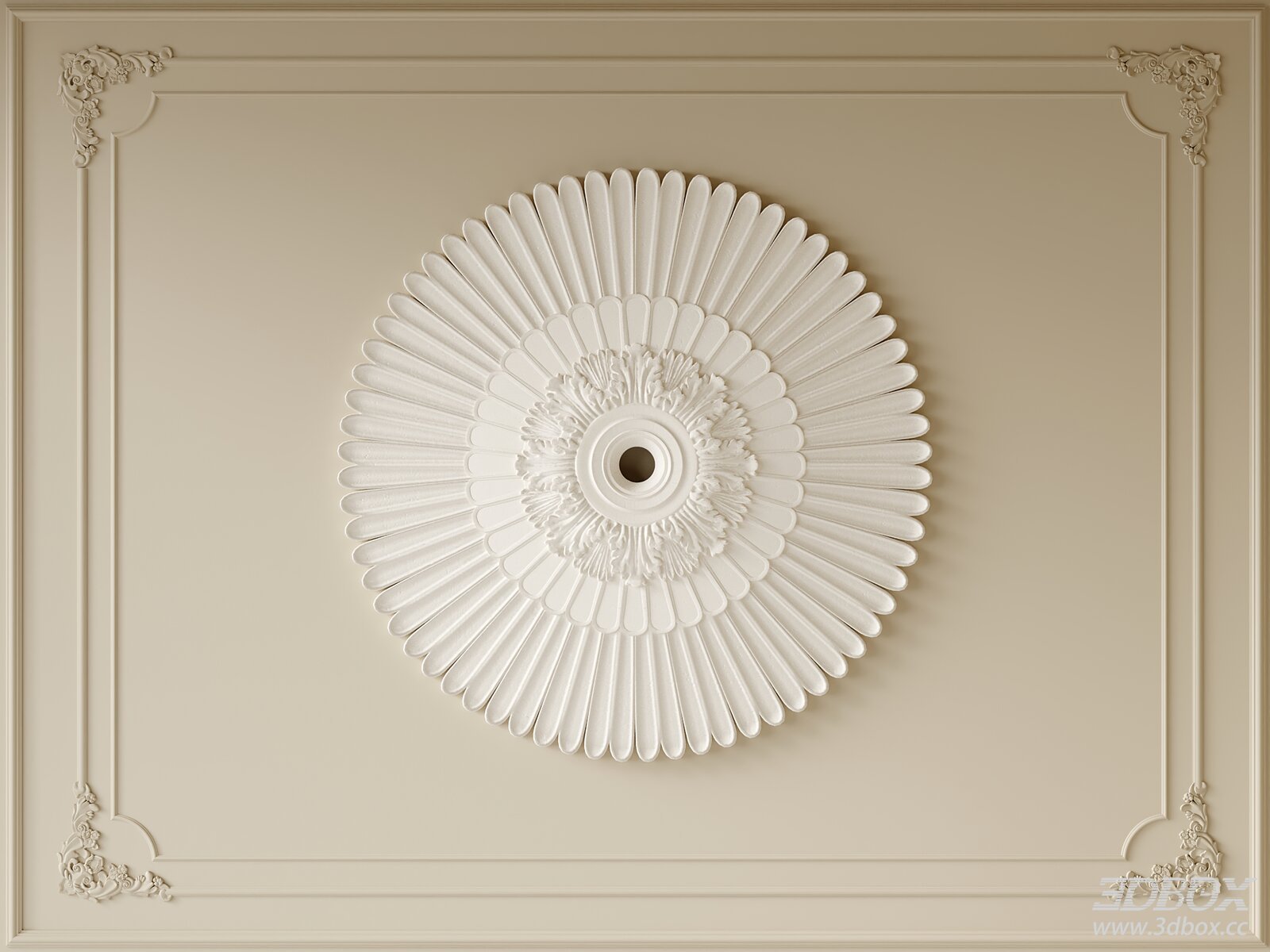 French Style Decorative Plaster Ceiling Medallion 3D model - front view