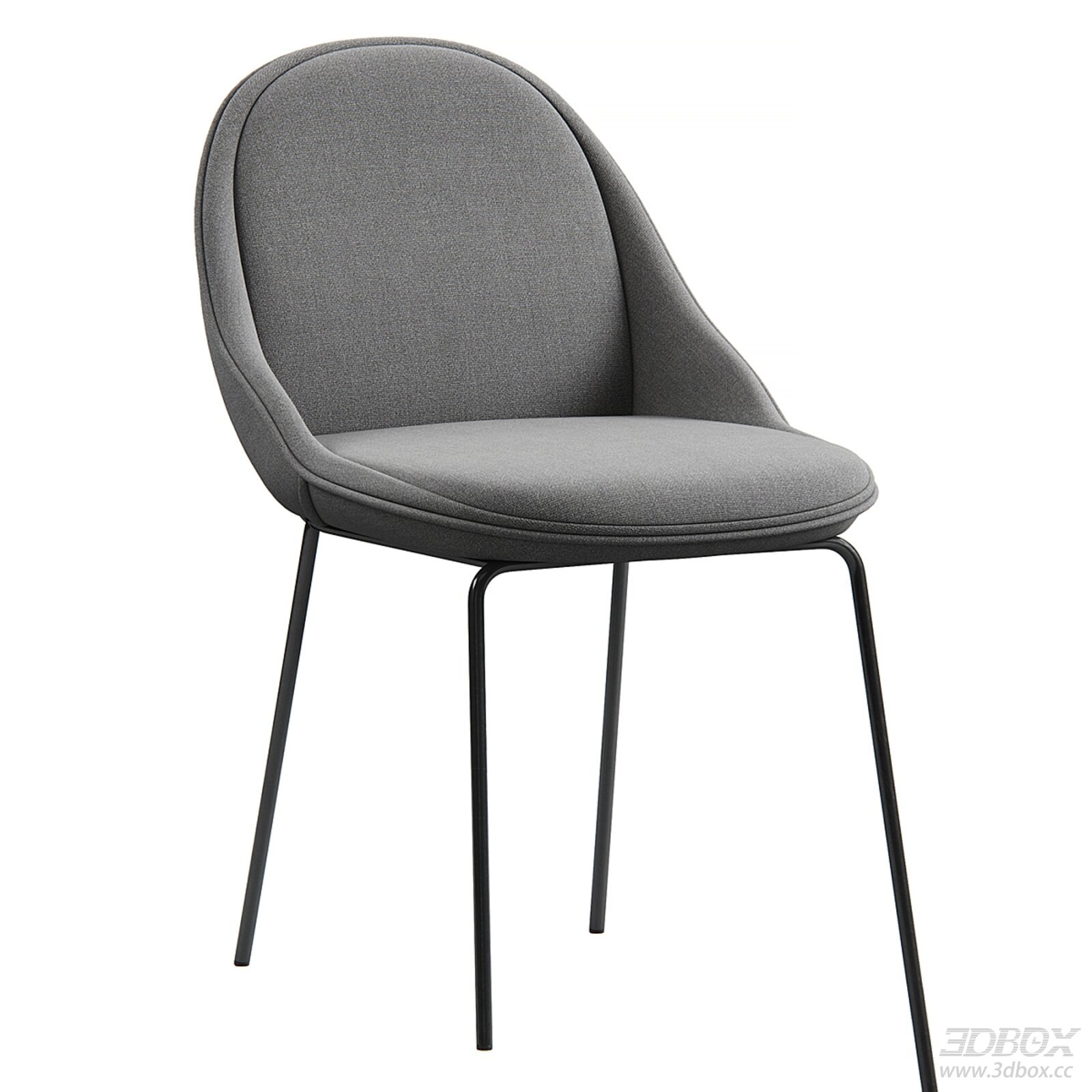 Modern Grey Fabric Upholstered Dining Chair with Metal Legs 3D model - front view