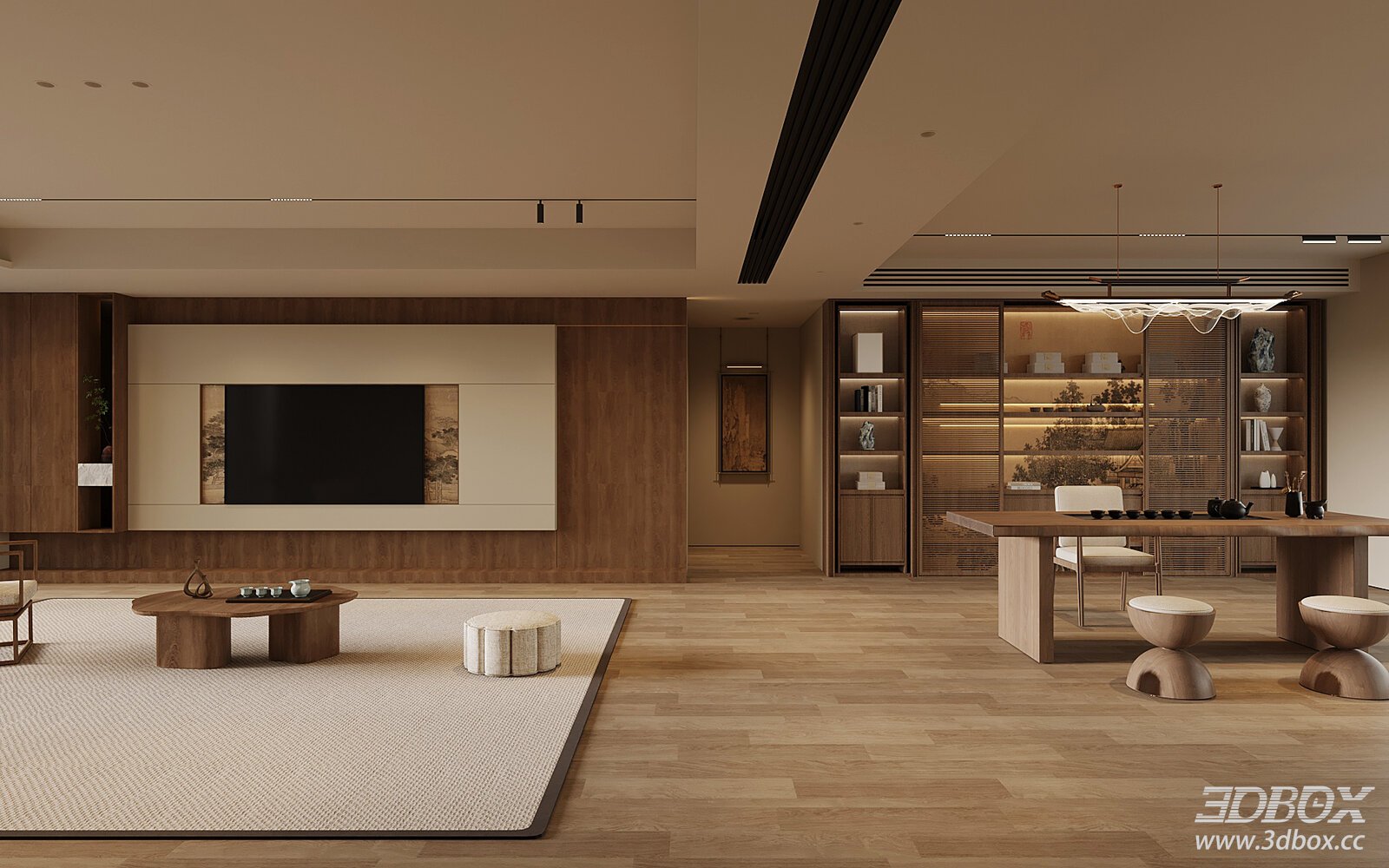 New Chinese Style Living Room Tea Room Interior Set 3D model - front view