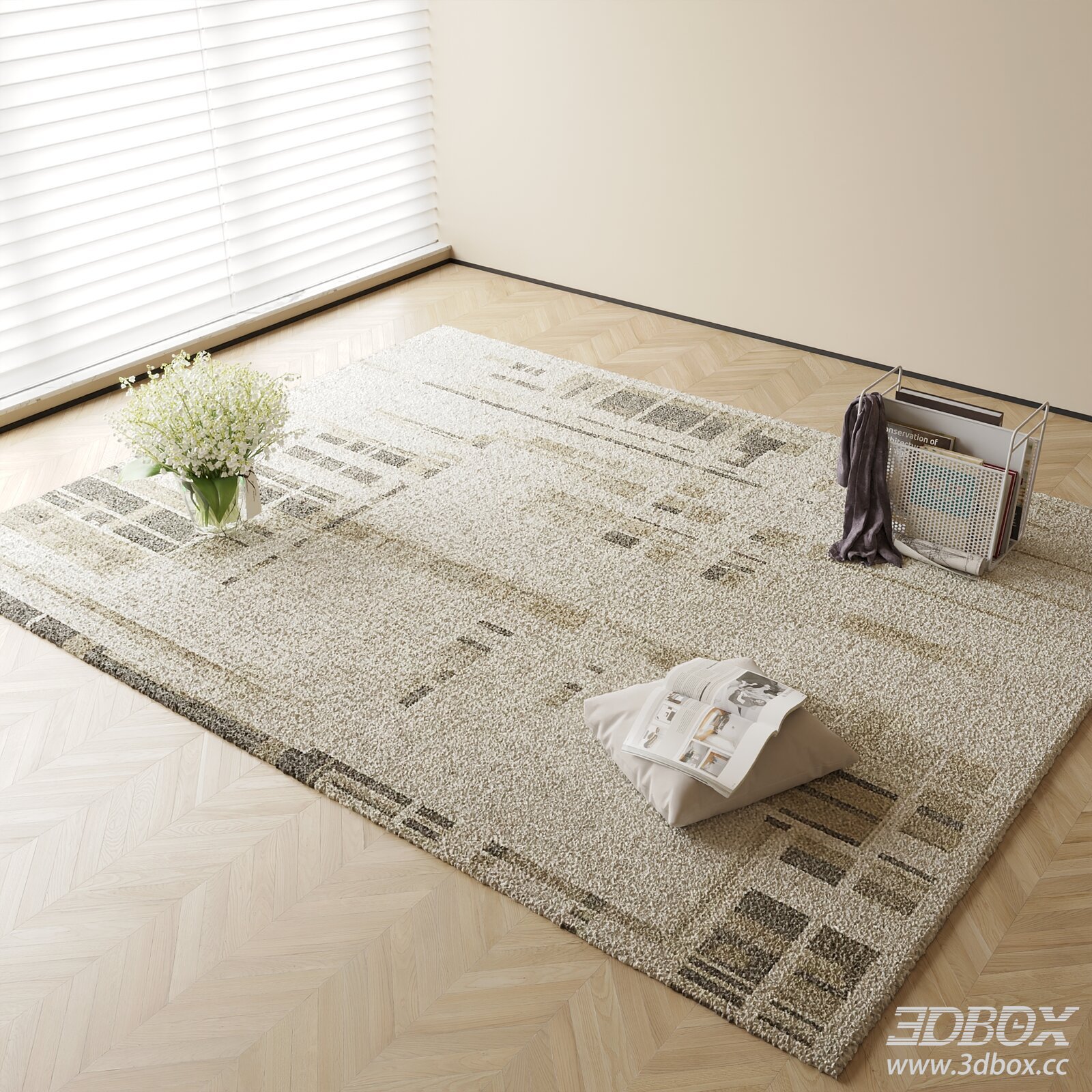 Modern Beige Geometric Plush Carpet 3D model - thumbnail 1