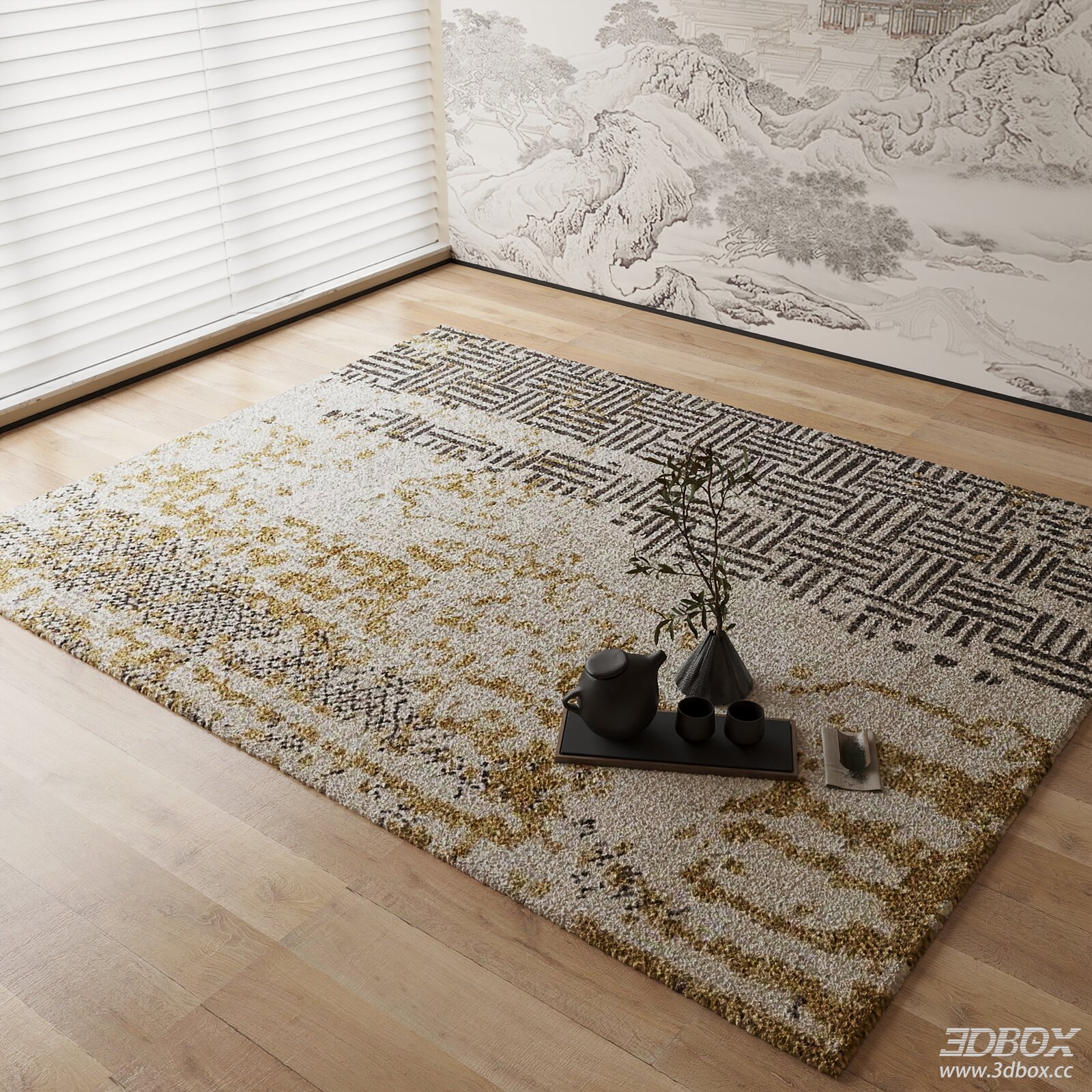 New Chinese Style Geometric Pattern Carpet 3D model - front view