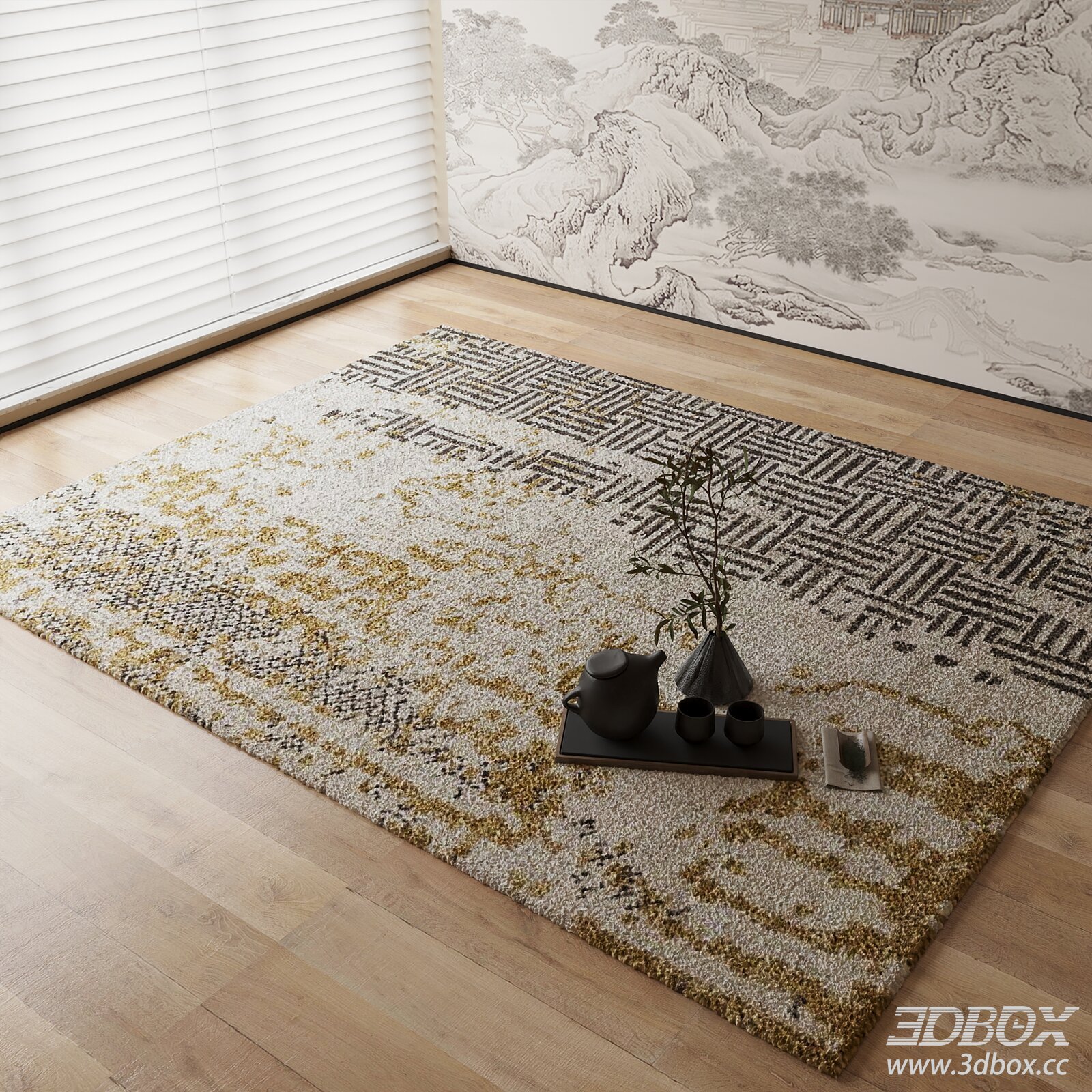 New Chinese Style Geometric Pattern Carpet 3D model - thumbnail 1