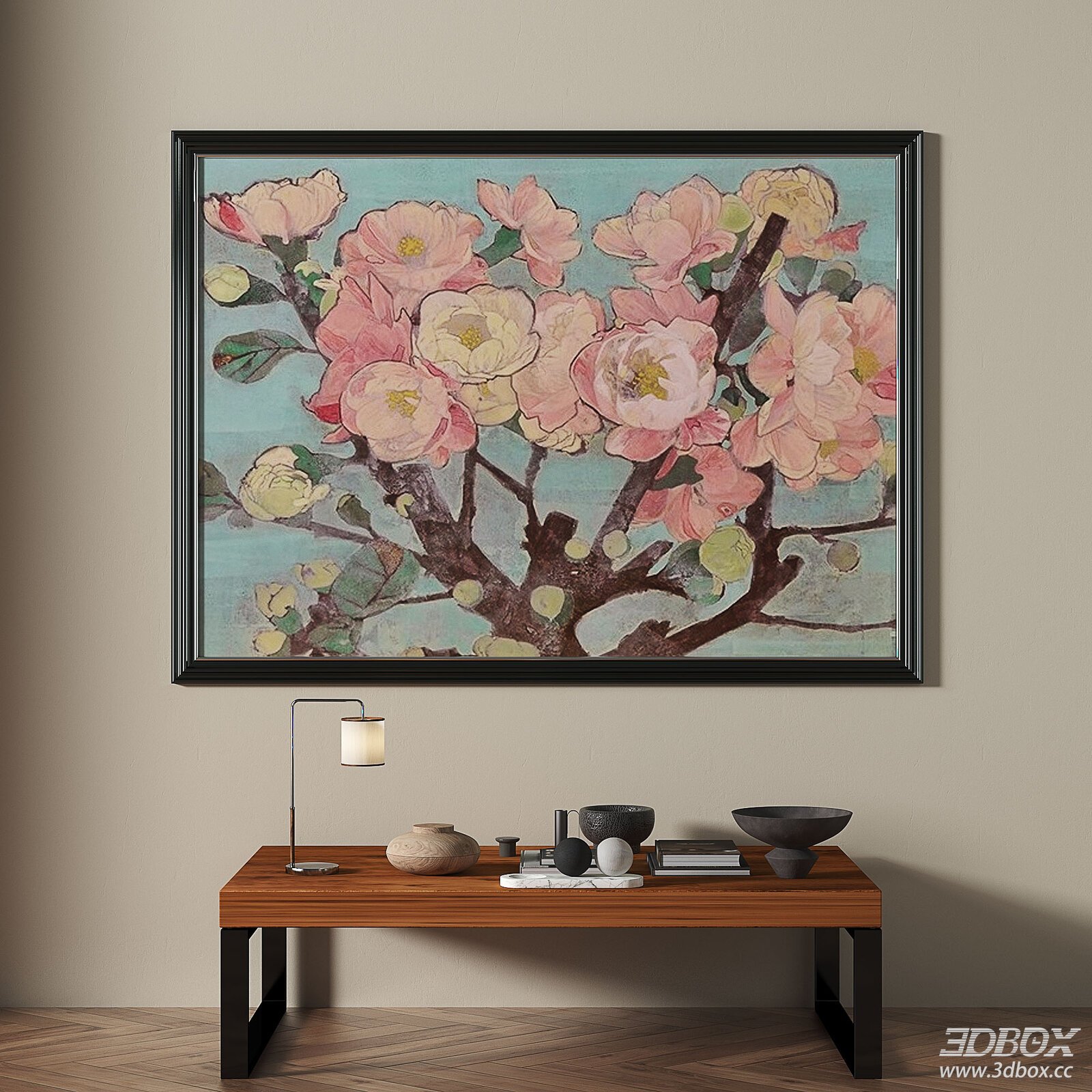 Vintage Floral Framed Wall Art French Style Decor Painting 3D model - front view