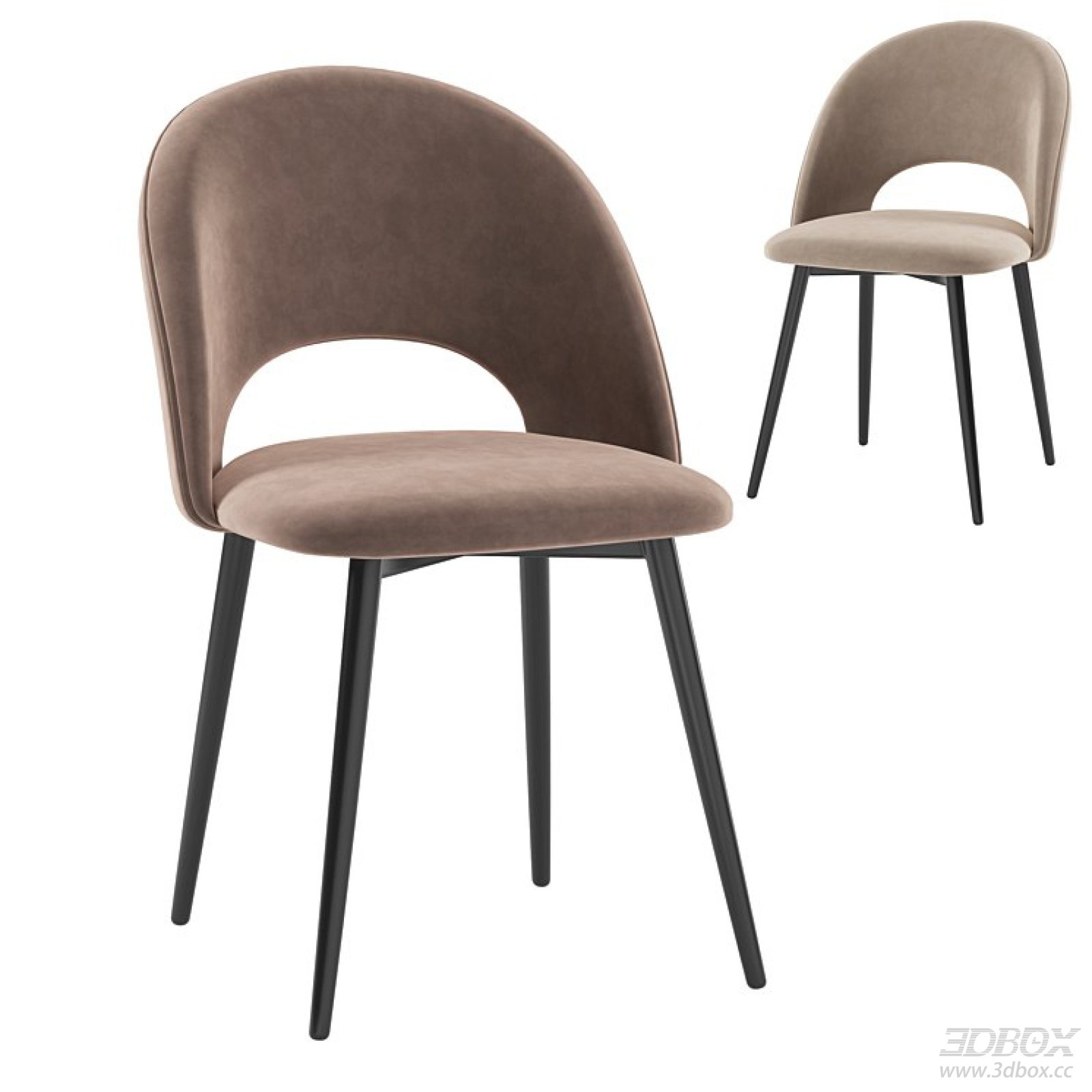 Modern Velvet Upholstered Dining Chair with Metal Legs 3D model - front view