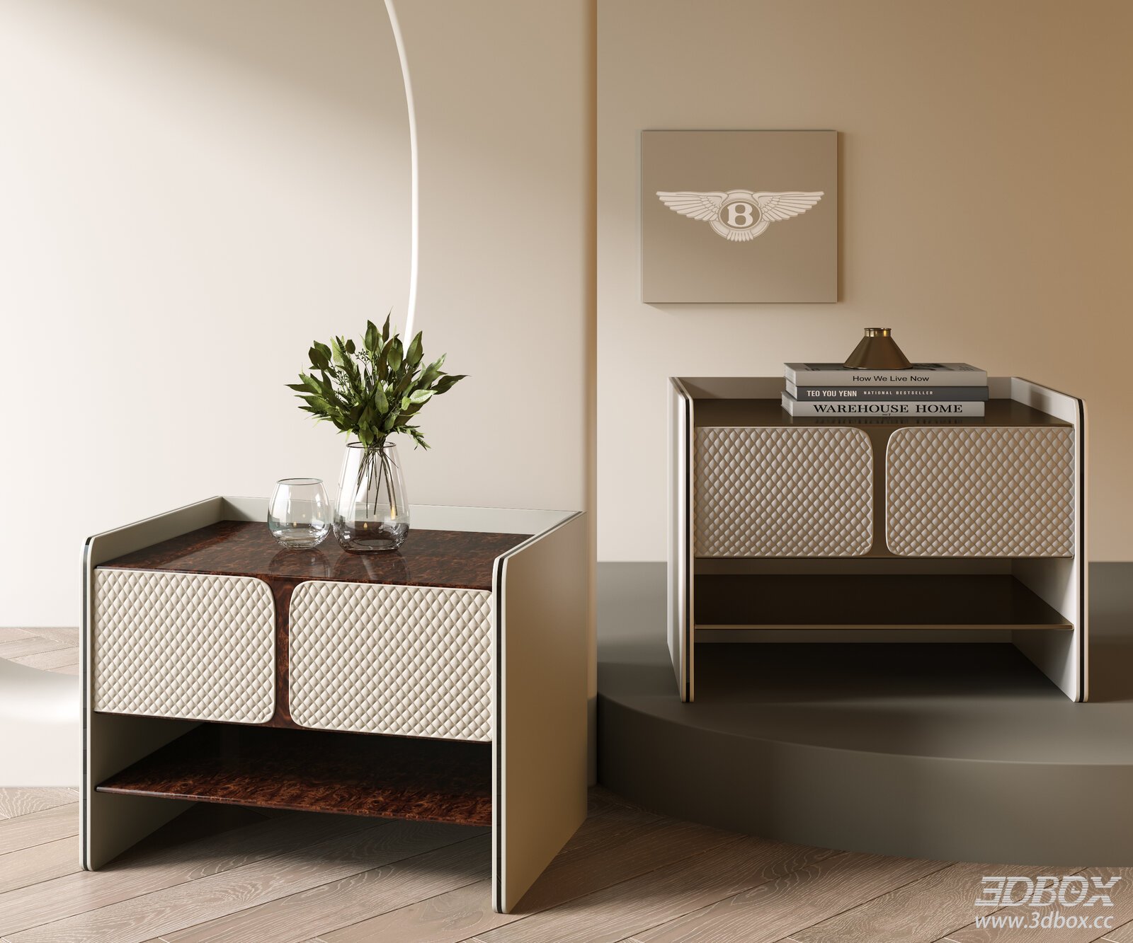 Modern Luxury Bentley Bedside Side Table Set 3D model - front view