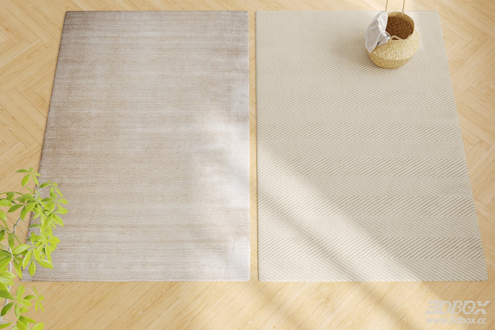 Modern Minimalist Beige Woven Carpets Set 3D model - front view
