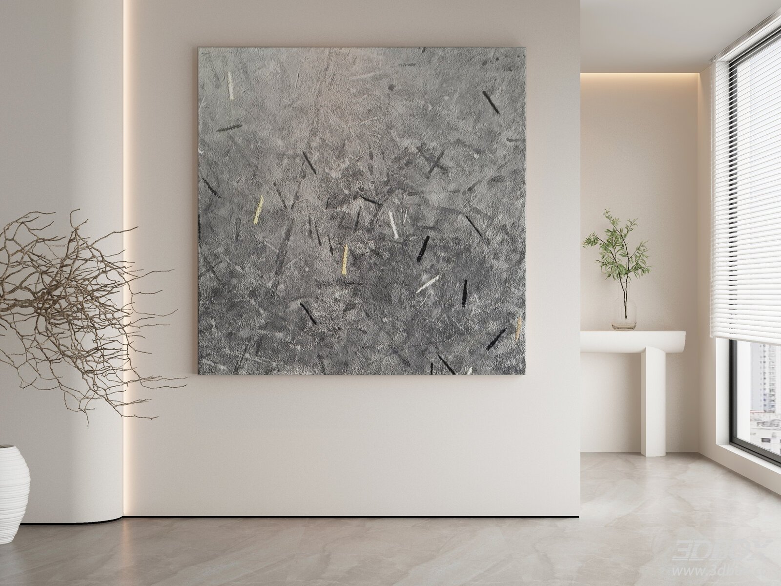 Abstract Grey Textured Wall Art Painting Modern Decor 3D model - front view