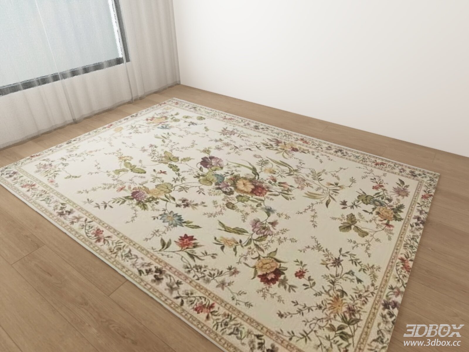 Vintage Floral Pattern Area Rug 3D model - front view