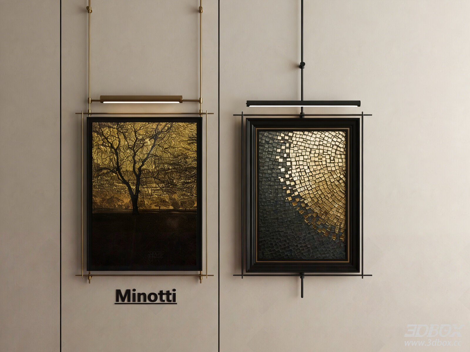 Modern Luxury Wall Art Frame Set with Wall Lamp 3D model - front view