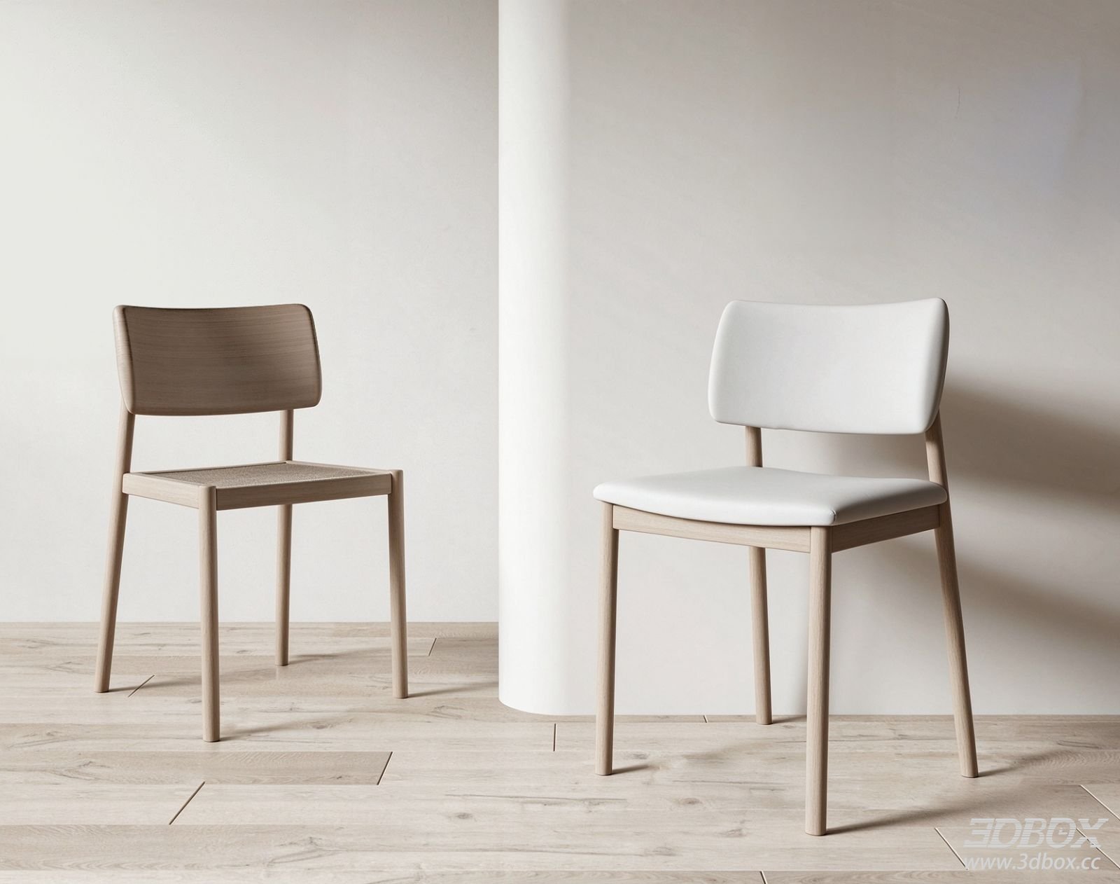 Modern Minimalist Wooden Dining Chair Set 3D model - front view